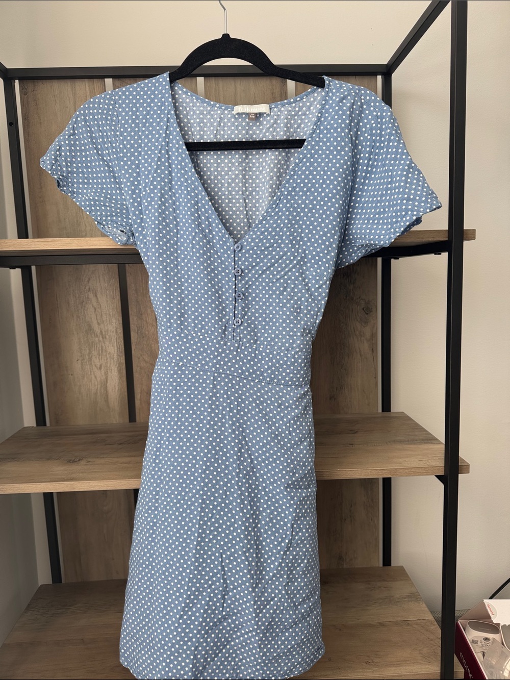 Light Blue Polka Dot V-Neck Dress